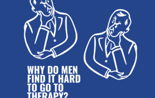 Blue Modern Thinking Man Illustration asking why men don't go to therapy?