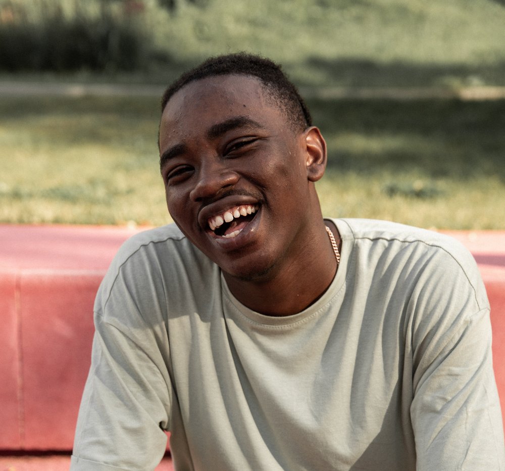 portrait of joyful black man
