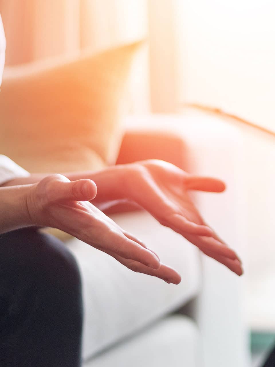 Explanation hand gesture of patient during individual therapy at our substance abuse treatment near Austin, TX.