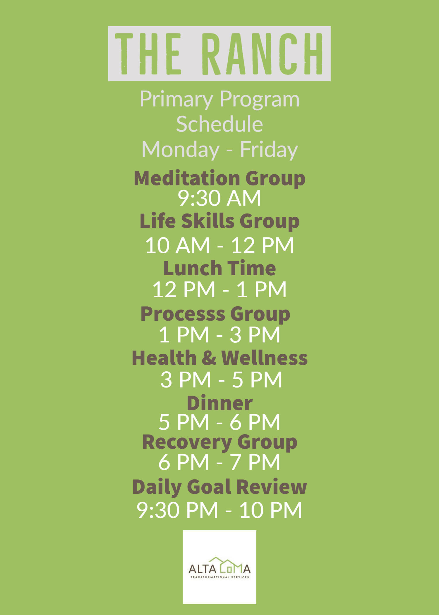 Alta Loma's Primary Program Schedule